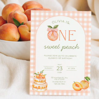 One Sweet Peach Birthday Invitation Girl 1st Inbjudningar