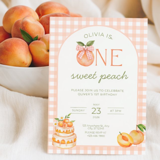 One Sweet Peach Birthday Invitation Girl 1st Inbjudningar (Skapare uppladdad)