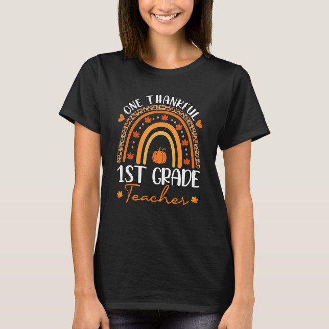 One Thankful 1st Grade Teacher Rainbow Leopard Tha T Shirt (Framsida)