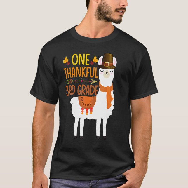 One Thankful 3rd grade Teacher Llama Thanksgiving  T Shirt (Framsida)