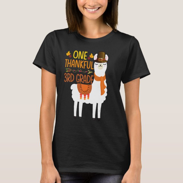 One Thankful 3rd grade Teacher Llama Thanksgiving  T Shirt (Framsida)