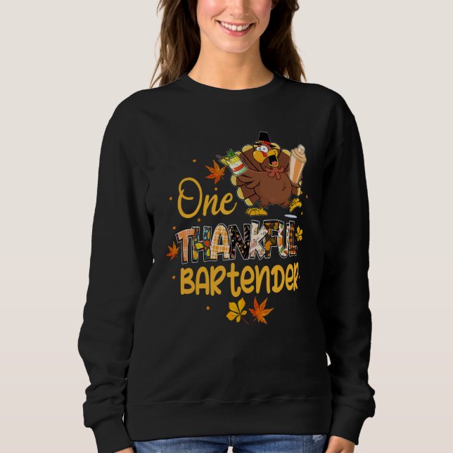 One Thankful Bartender Turkey Pilgrim Hat Thanksgi T Shirt (Framsida)
