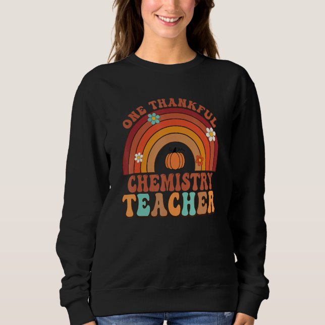 One Thankful Chemistry Teacher Groovy Thanksgiving T Shirt (Framsida)