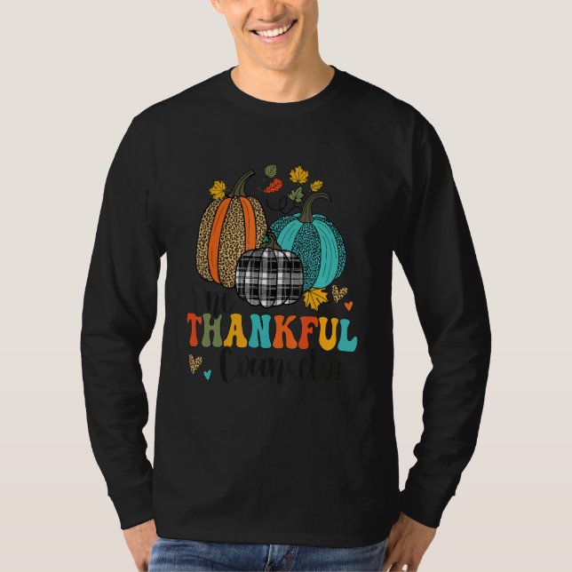 One Thankful Counselor School Pumpkins Thanksgivin T Shirt (Framsida)