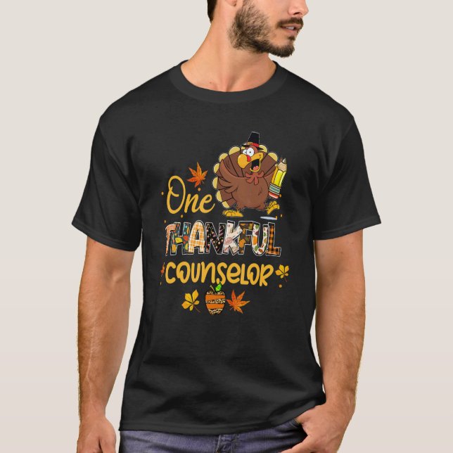 One Thankful Counselor Turkey Pilgrim Hat Thanksgi T Shirt (Framsida)