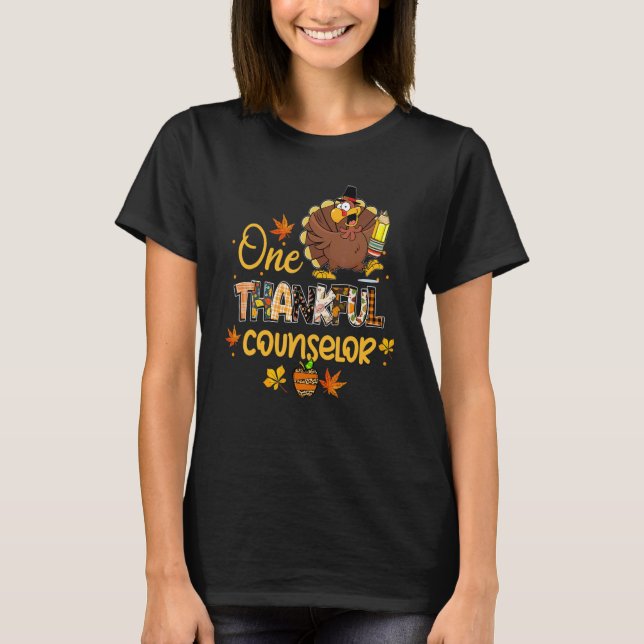One Thankful Counselor Turkey Pilgrim Hat Thanksgi T Shirt (Framsida)