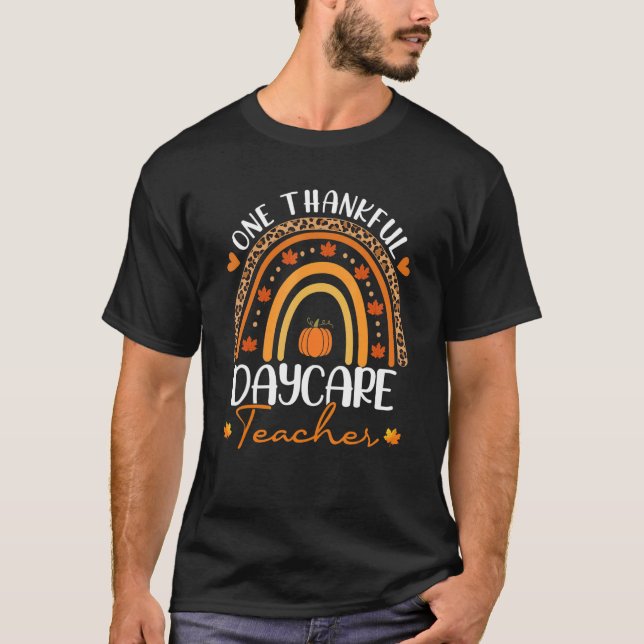 One Thankful Daycare Teacher Rainbow Leopard Thank T Shirt (Framsida)
