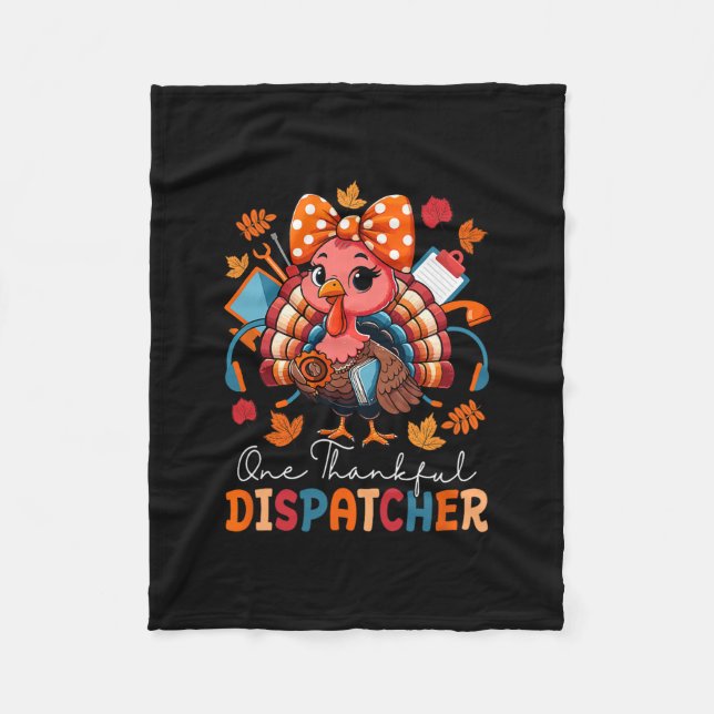 One Thankful Dispatcher Thanksgiving Turkey Bow Ti Fleecefilt (Framsidan)