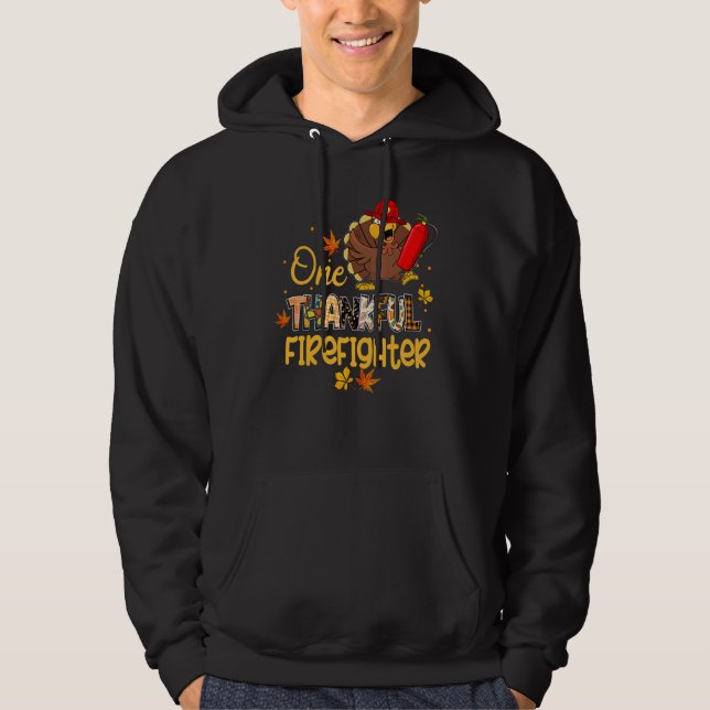 One Thankful Firefighter Turkey Pilgrim Hat Thanks Hoodie (Framsida)