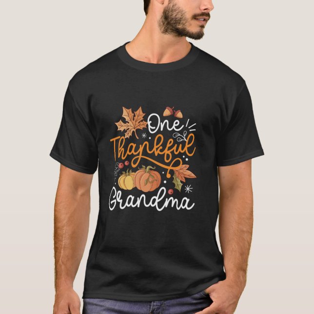 One Thankful Grandma Happy Thaksgiving Pumpkin Fal T Shirt (Framsida)
