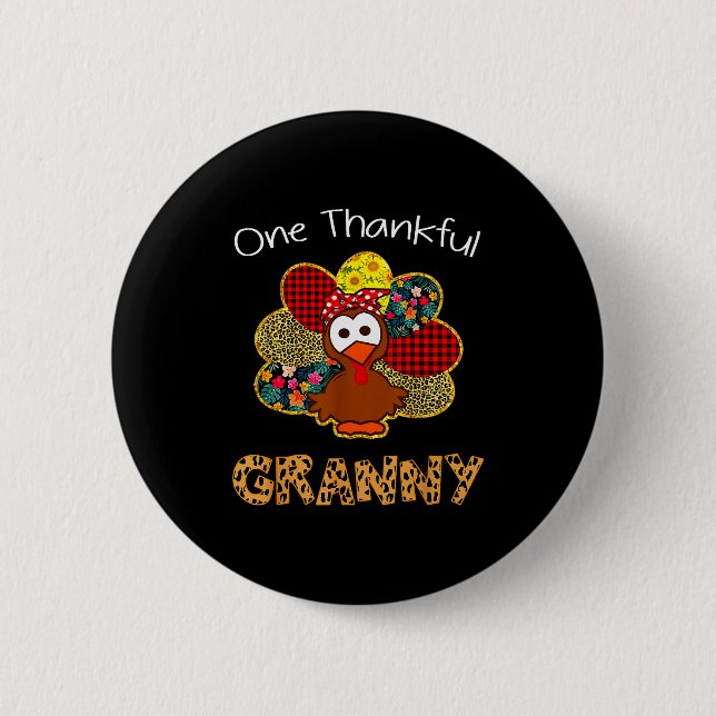 One Thankful Granny Shirt Funny Cute Turkey Thanks Knapp (Framsida)