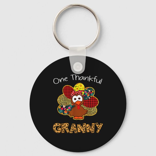 One Thankful Granny Shirt Funny Cute Turkey Thanks Nyckelring (Framsida)