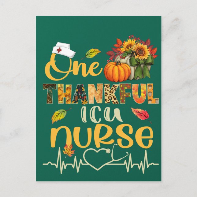 One Thankful ICU Nurse Pumpkin Stethoscope Thanksg Vykort (Framsida)
