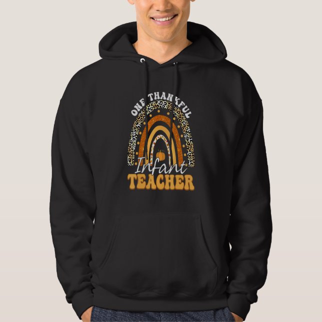 One Thankful Infant Teacher Rainbow Leopard Thanks Hoodie (Framsida)