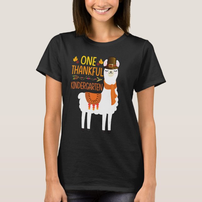 One Thankful kindergarten Teacher Llama Thanksgivi T Shirt (Framsida)