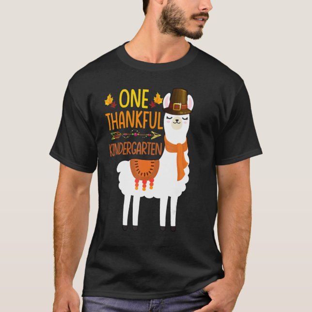 One Thankful kindergarten Teacher Llama Thanksgivi T Shirt (Framsida)