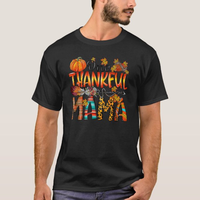 One Thankful Mama  Fall Autumn Leopard Thanksgivin T Shirt (Framsida)