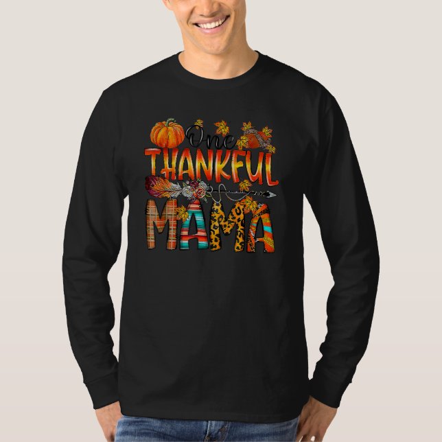 One Thankful Mama  Fall Autumn Leopard Thanksgivin T Shirt (Framsida)