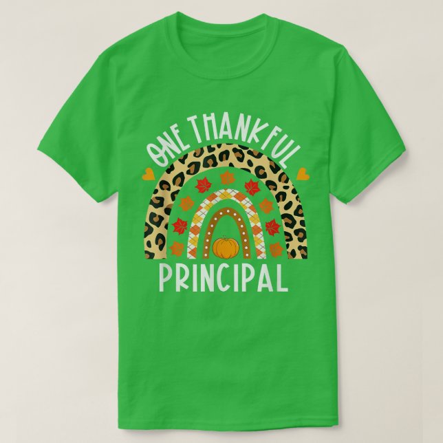 One Thankful Principal Leopard Rainbow Thanksgivin T Shirt (Design framsida)
