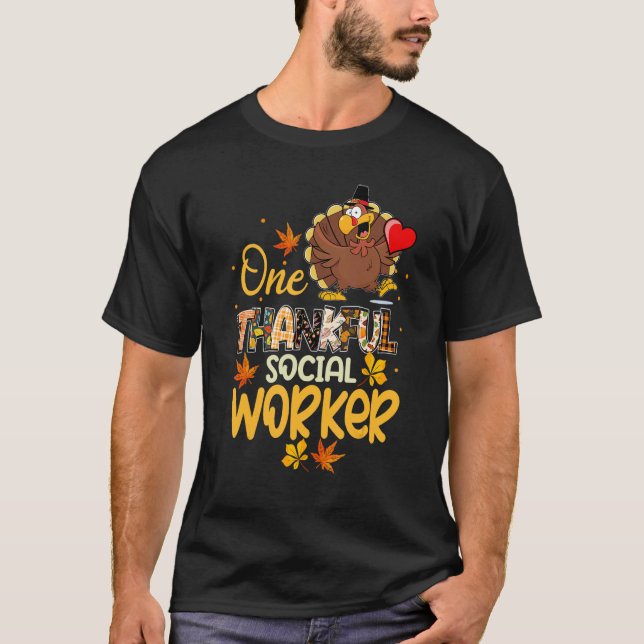 One Thankful Social Worker Turkey Pilgrim Hat Than T Shirt (Framsida)