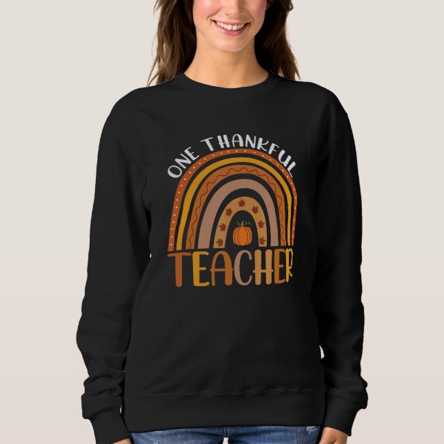 One Thankful Teacher Fall Rainbow Thanksgiving Tea T Shirt (Framsida)