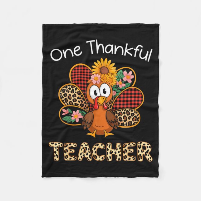 One Thankful Teacher Funny Cute Turkey Thanksgivin Fleecefilt (Framsidan)