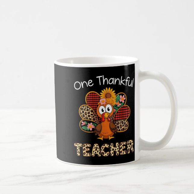 One Thankful Teacher Funny Cute Turkey Thanksgivin Kaffemugg (Höger)