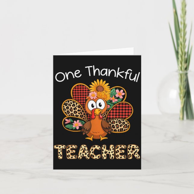 One Thankful Teacher Funny Cute Turkey Thanksgivin Kort (Framsida)