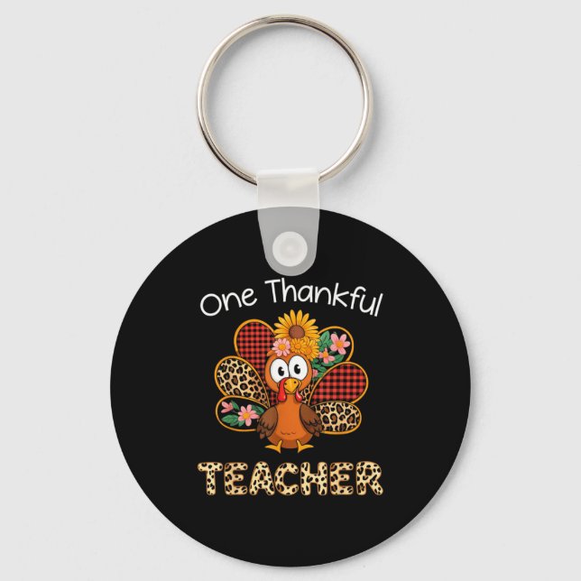 One Thankful Teacher Funny Cute Turkey Thanksgivin Nyckelring (Framsida)