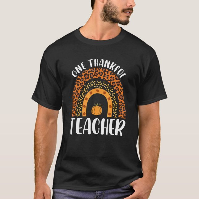 One Thankful Teacher Rainbow Leopard Groovy Teache T Shirt (Framsida)