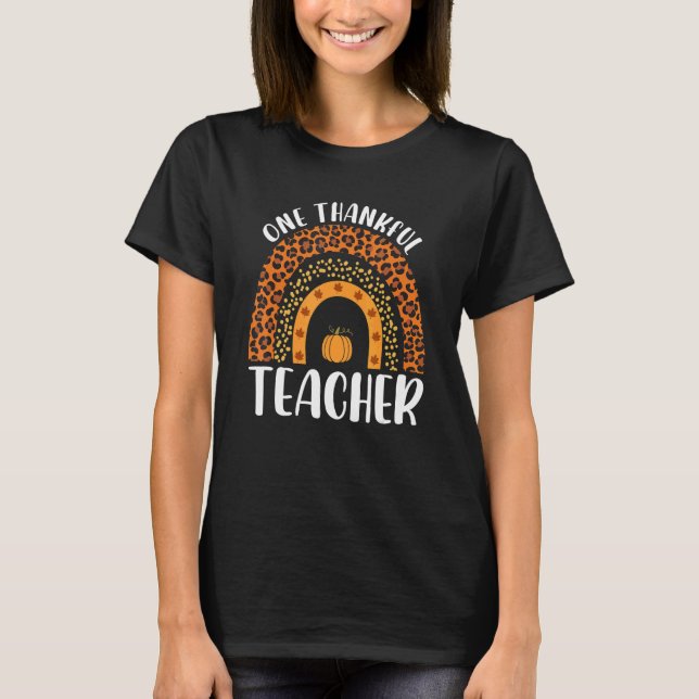 One Thankful Teacher Rainbow Leopard Groovy Teache T Shirt (Framsida)
