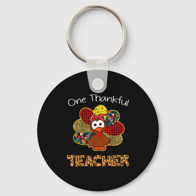 One Thankful Teacher Shirt Funny Cute Turkey Thank Nyckelring (Framsida)