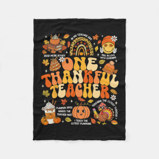 One Thankful Teacher Thanksgiving Groovy Fall Autu Fleecefilt
