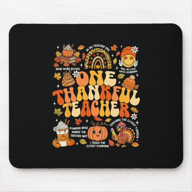 One Thankful Teacher Thanksgiving Groovy Fall Autu Musmatta (Framsidan)