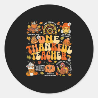 One Thankful Teacher Thanksgiving Groovy Fall Autu Runt Klistermärke
