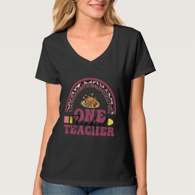 One Thankful Teacher Thanksgiving Rainbow Leopard  T Shirt (Framsida)