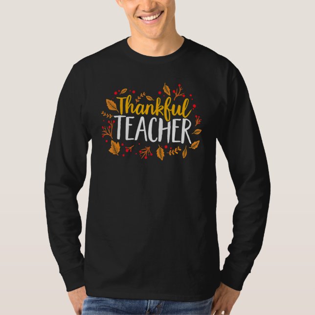 One Thankful Teacher Thanksgiving Rainbow Leopard  T Shirt (Framsida)