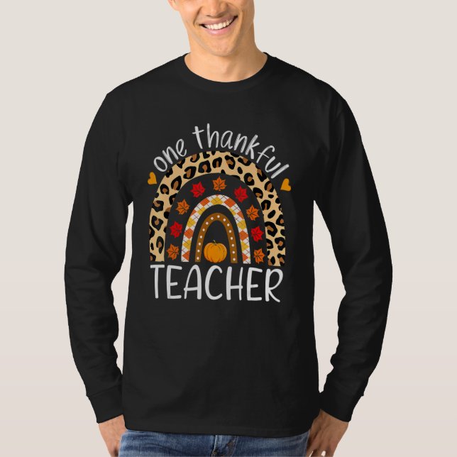 One Thankful Teacher Thanksgiving Rainbow Leopard  T Shirt (Framsida)