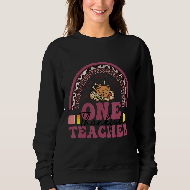 One Thankful Teacher Thanksgiving Rainbow Leopard  T Shirt (Framsida)