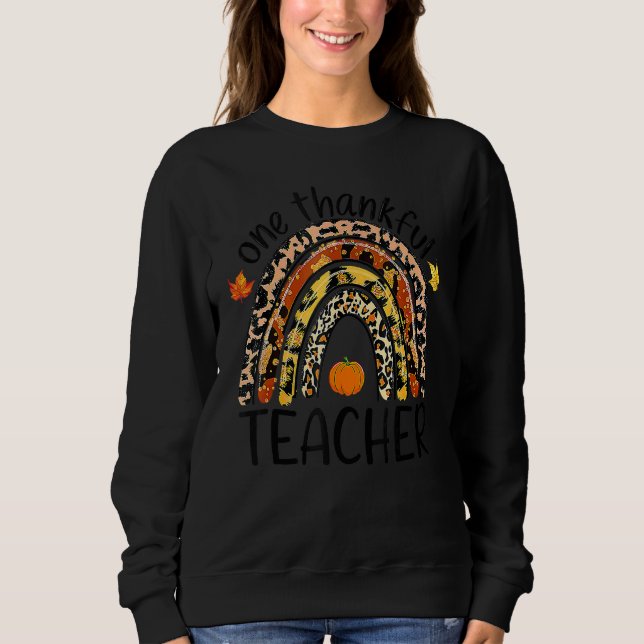 One Thankful Teacher Thanksgiving Rainbow Leopard  T Shirt (Framsida)