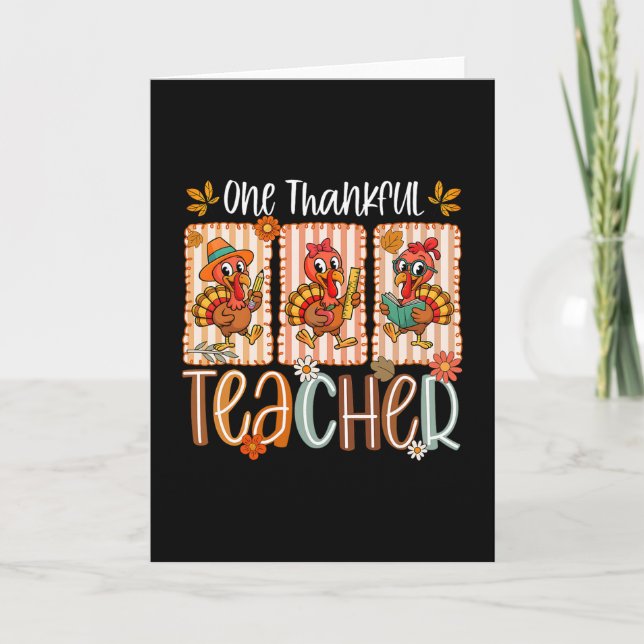 One Thankful Teacher Turkey Autumn Men Women Thank Kort (Framsida)