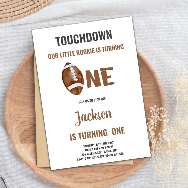 One Touchdown Football 1st Birthday bjudande Inbjudningar (One Touchdown Football Birthday Invitations)