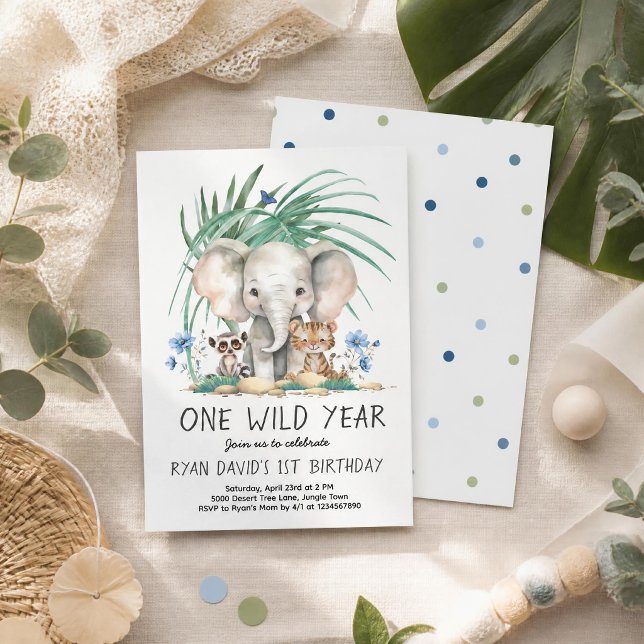 One Wild Year Safari 1-års inbjudan (One Wild Year Safari 1st Birthday Invitation)