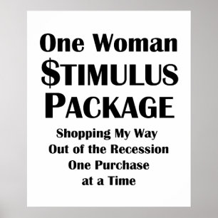 One Woman Stimulus Paket Shoppers ekonomi Poster
