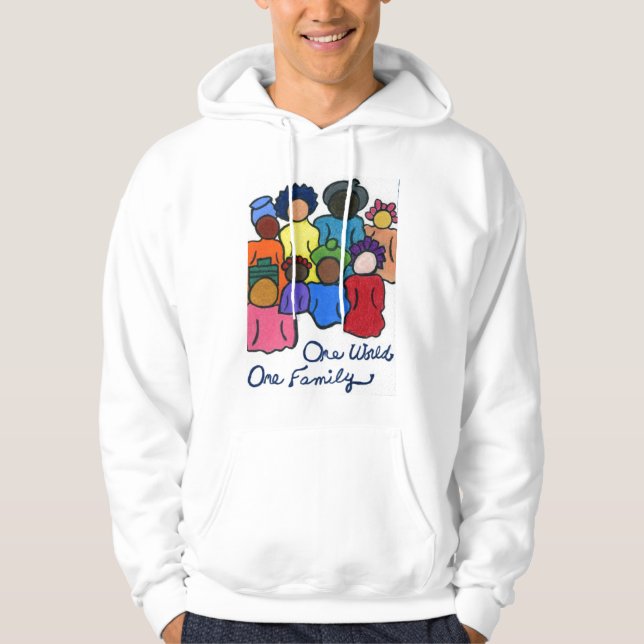 One World, One Family Dubbla Sided Multicultural Hoodie (Framsida)