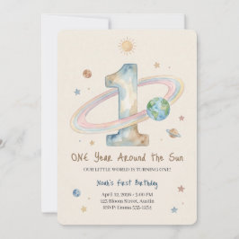 One Year Around The Sun 1st Birthday Invitation Inbjudningar