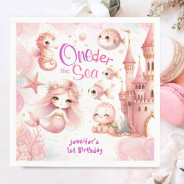 ONEder Sea 1st Birthday Cute Girl Sjöjungfru Rosa Pappersservett