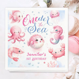 ONEder Sea 1st Birthday Girls Rosa Cute Ocean Pappersservett