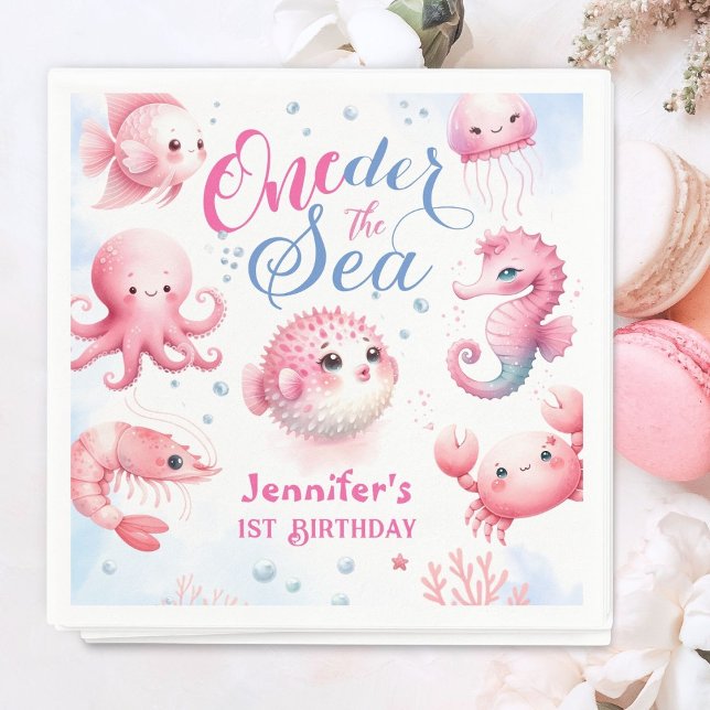 ONEder Sea 1st Birthday Girls Rosa Cute Ocean Pappersservett (Skapare uppladdad)