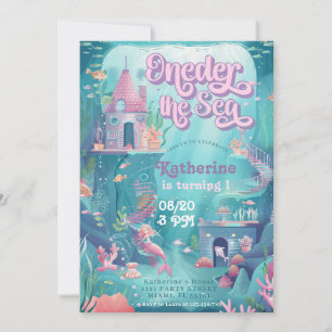 ONEder Sea Birthday Sjöjungfru 1:a födelsedagen Pa Inbjudningar